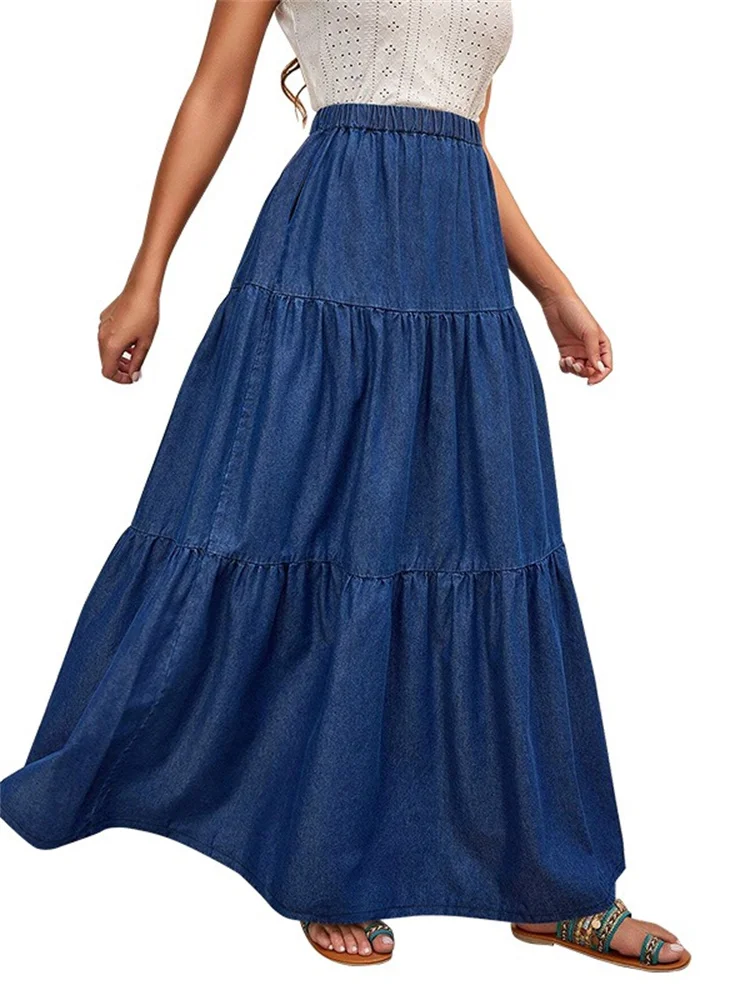 Wmstar Only Denim Skirts Women's Clothing High Waist Maxi Casual Long Flounce Skirt Wholesale Dropshipping New in Summer Clothes
