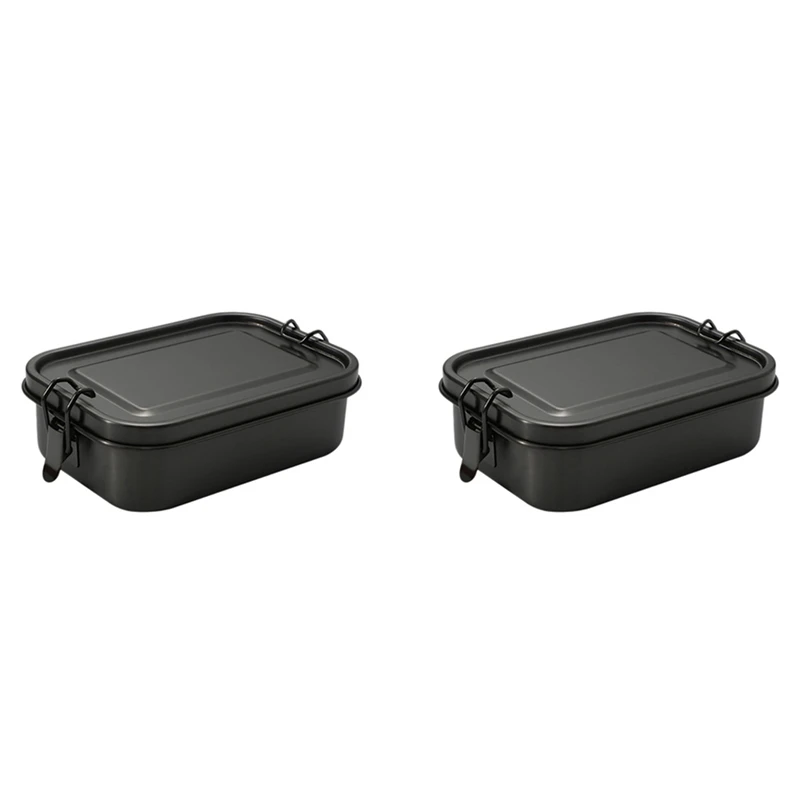 

2X Stainless Steel Bento Box Leakproof Metal Lunch Box With Removable Divider Lunch Box For Children And Adults(Black)