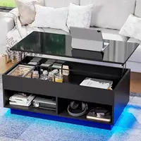 40" Modern LED Coffee Table with Storage for Living Room, Lift Top Coffee Table with 2 Shelves, High Glossy Wooden Dining Table
