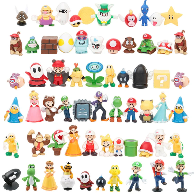 48Pcs Super Mario Brother Mario Luigi Peach Princess Bowser Yoshi Yoshi Action Anime Figure Kawaii Bowser Toys For Kids Gifts