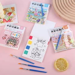Painting Water Children Coloring Book Watercolor Book DIY Handmade Portable Note Book Watercolor Paintbrush Learning Kids Toys