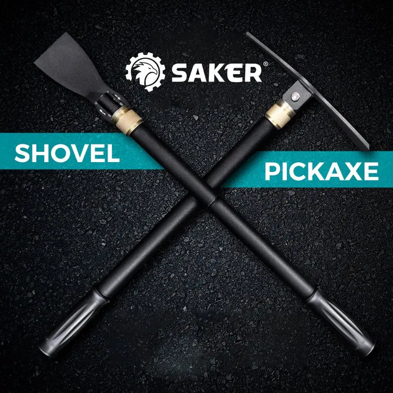 SAKER Outdoor Multi-Function Shovel Alloy Steel Folding Pickaxe + Hoe Self-driving Garden Dirt Fishing Camping Survival Tools