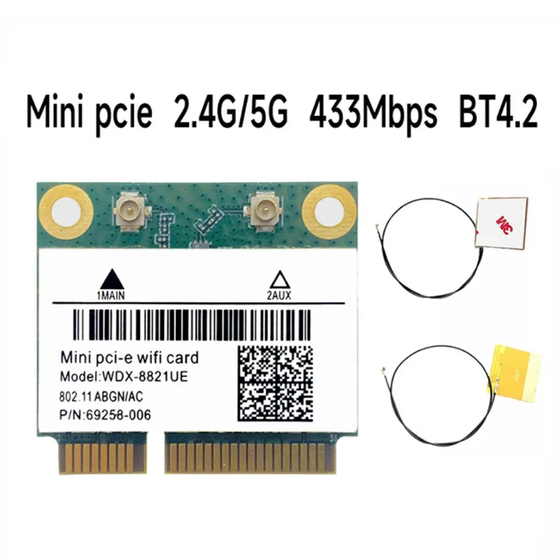 새로운 RTL8821CE 433Mbps Wi-Fi + BT4.2 802.11AC 듀얼 밴드 2.4G/5GHz 미니 PCIe WiFi 카드 무선 네트워크 카드 지원 노트북/PC Win10