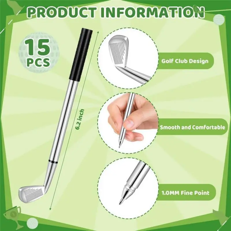 A12E-골프 볼펜, 사무용품용 인체공학적 골프 클럽 펜 15개, 간편한 설치