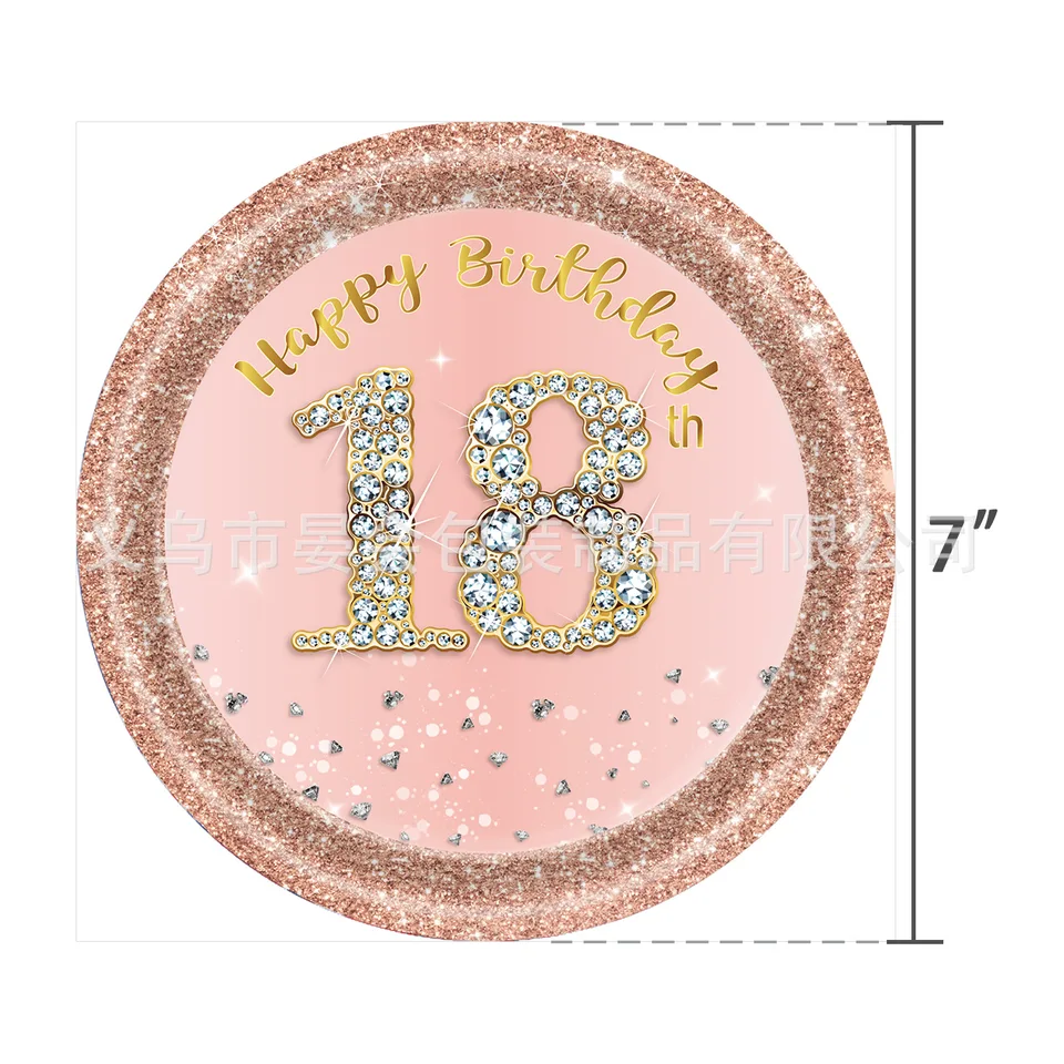 VReder Set di stoviglie per feste di compleanno, in oro rosa, 18 pezzi, con diamanti brillanti, per compleanno, ragazze, donne, decorazioni, tovaglioli, tovaglioli, tovaglioli, tovaglioli, tovaglia