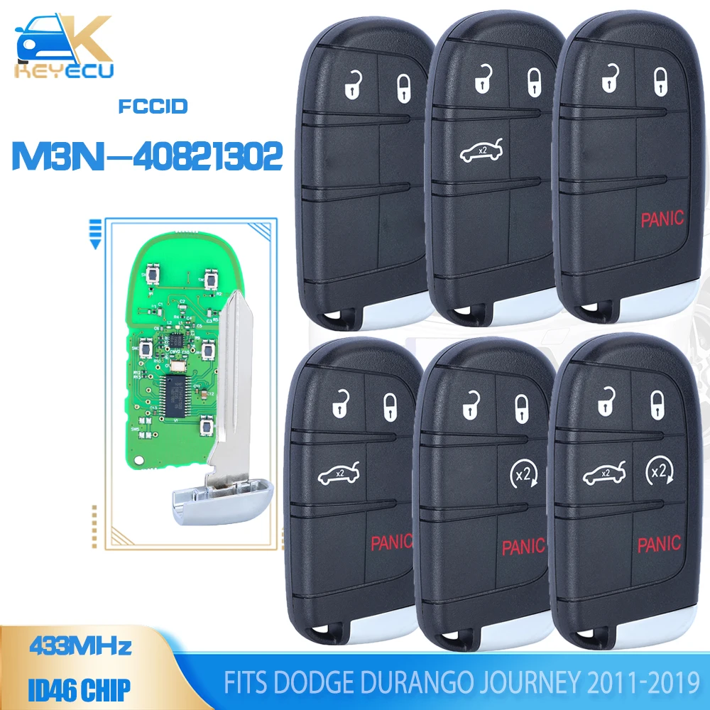 

KEYECU M3N-40821302 433MHz ID46 Chip Replacement Smart Remote Key Fob for Chrysler 300 Dodge Charger Journey Challenge 2011-2018