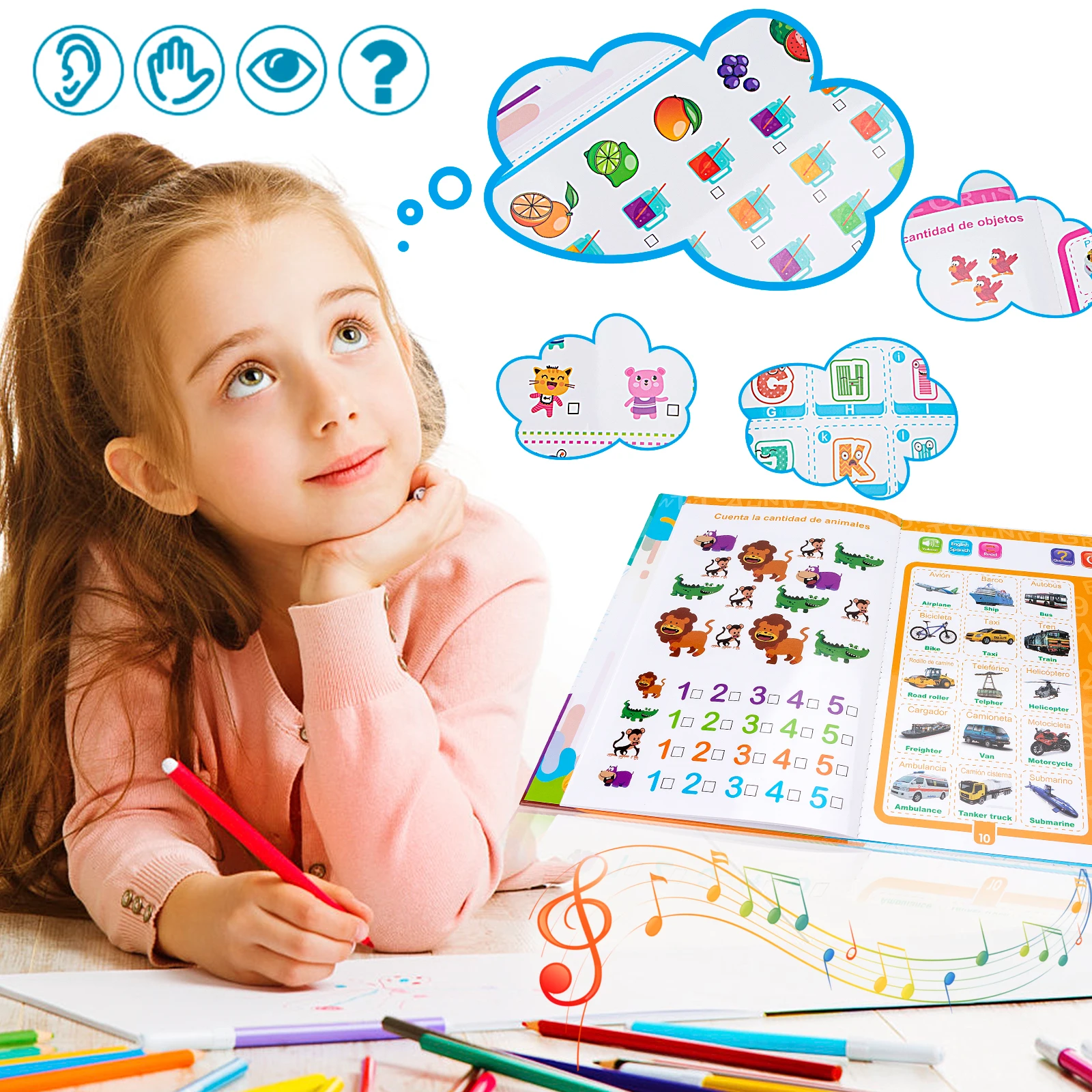English Spanish Language Reading Book Multifunction Reading Machine Learning for Kid Early Education E-Book Teaching Toys Gifts 2