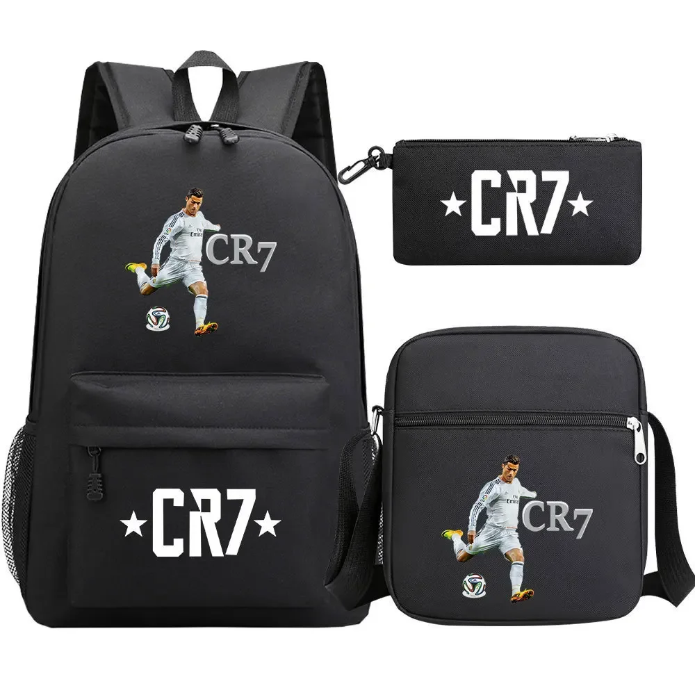 3-Piece Ronaldo Print Soccer Star School Backpack Set for Kids 4
