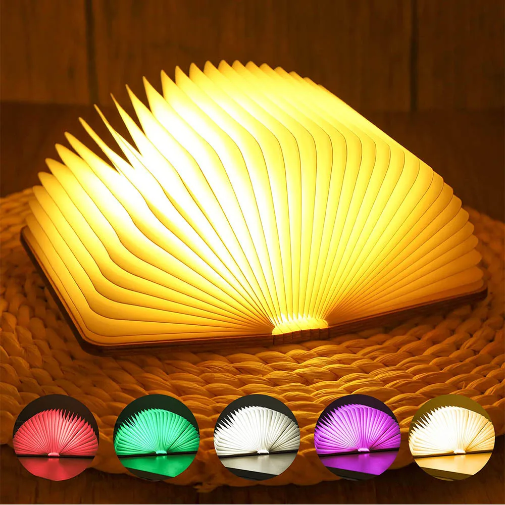 

3D Folding Book Light 5 Colors Wooden LED Table Lamp Rechargeable Magnetic Portable Night Light For Home Decoration Xmas Gifts