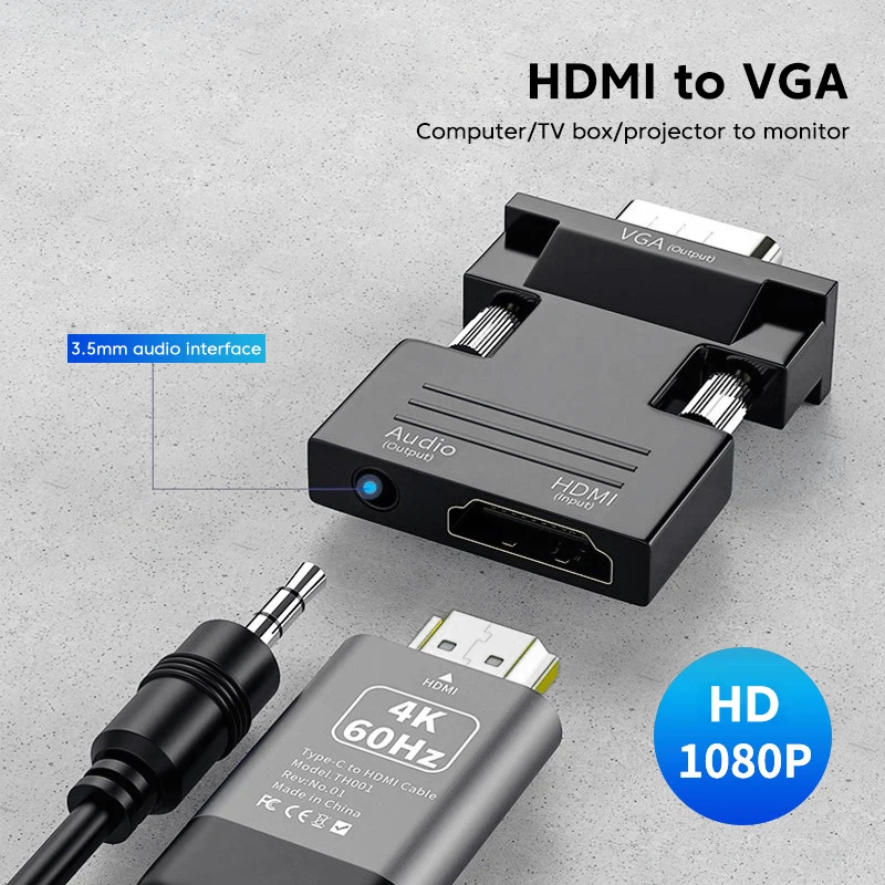 HDMI-VGA  ȣȯ HD 1080P  ̺ ȯ, PS4 PC Ʈ TV   HD Female To VGA Male OTG