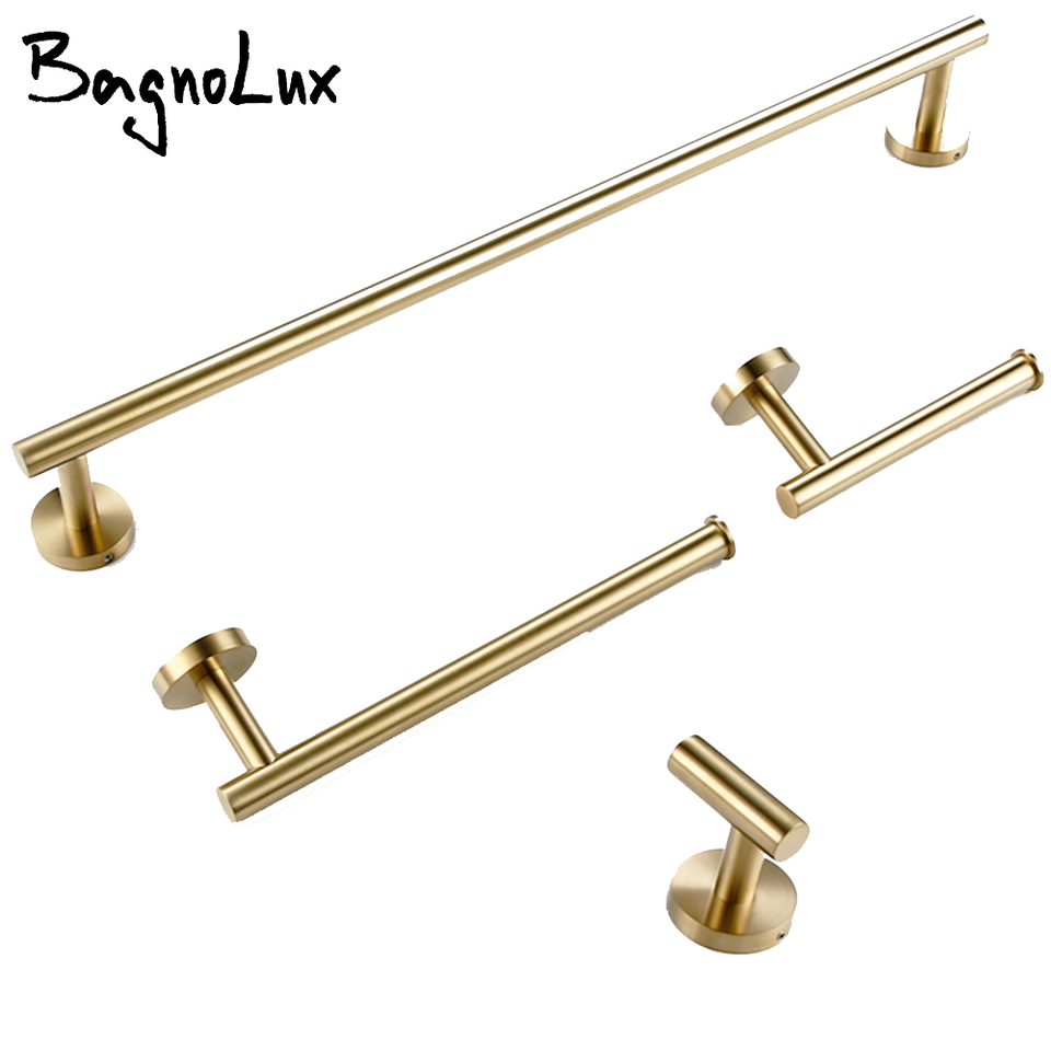 Brushed Gold Bathroom Accessories Set Hardware Kit Wall Mount Hand Towel Bar Rack Toilet Roll Paper Holder Robe Hook Hanger