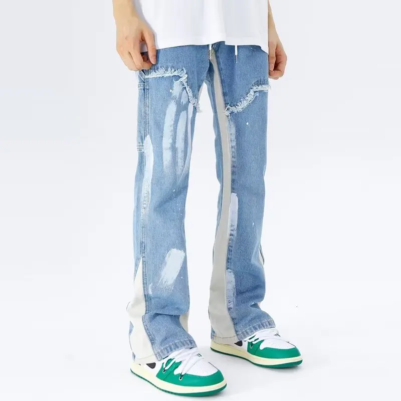 

2023 Kanye Y2K Streetwear Baggy Flare Jeans Cargo Pants Men Clothing Drawstring Sweatpants Male Denim Trousers Pantalon Homme