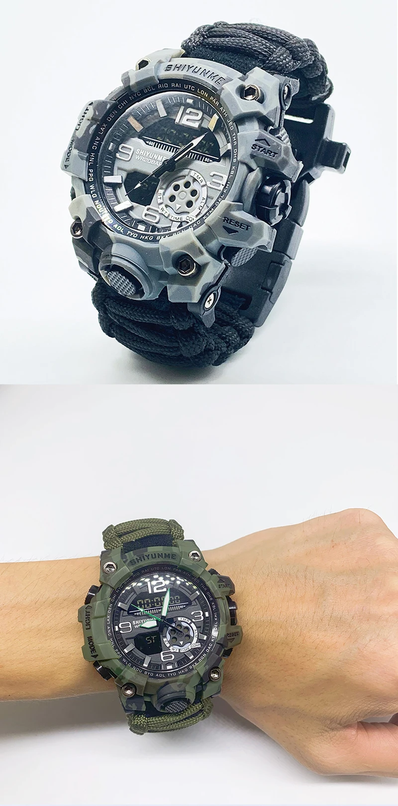 SHIYUNME Camouflage Military Digital-watch Men's G Style Sports Army Waterproof Dual Display Multi-Time Zone Quartz Watch