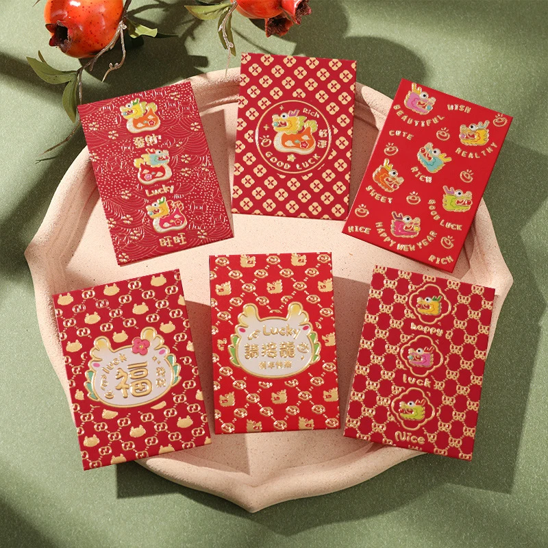 6Pieces 2024 The Year Of Dragon Spring Festival Red Envelopes Luck Money Bag Bless Pocket Red Packet Chinese New Year Decor