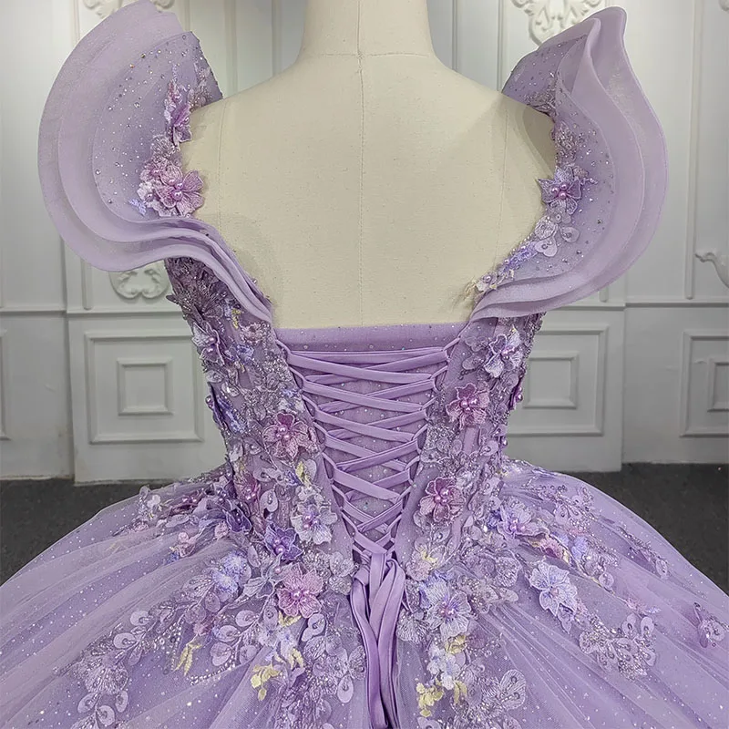 Quinceanera Dresses Ball Gown Flower Vestidos De 15 Años Purple Beading 0-neck pearls DY9941 Evening Party Dress 2022 Bar Mitzv 6