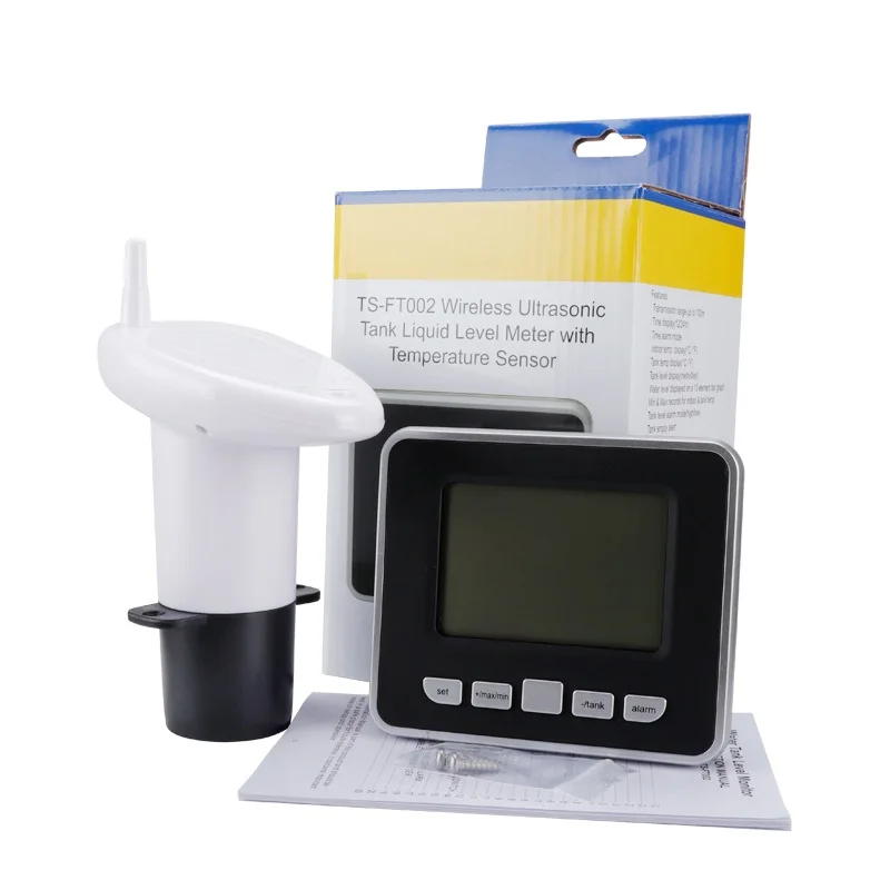 

Ultrasonic Water Tank Liquid Level Meter With Temperature Sensor Water Level Monitor Time Display Low Battery Indicator Alarm