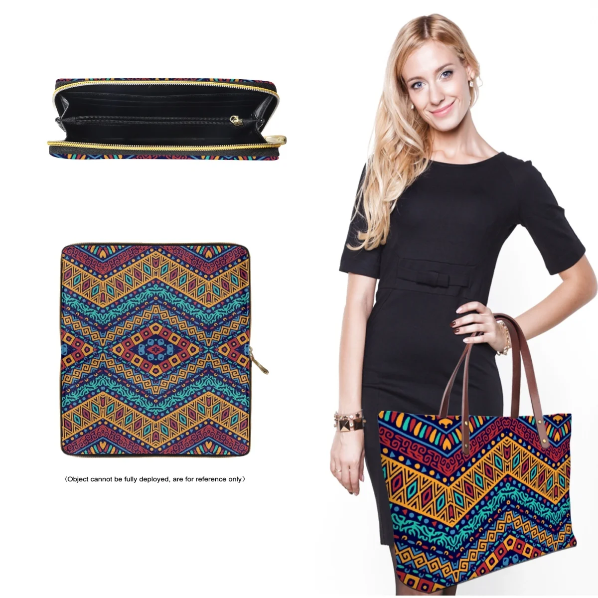 Original Vintage Pattern Large Capacity Totes Leather Wallet Combo Tribal Geometric Design Fashion Trend Ladies Handbags