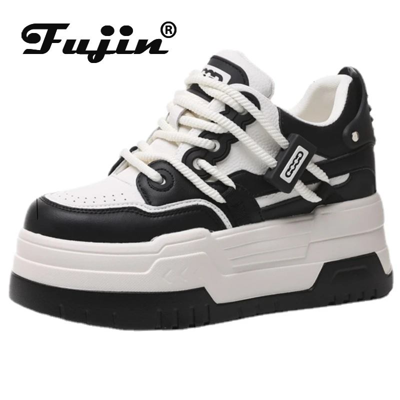 

Fujin 8.5cm Cow Genuine Leather Women Ins Skate Boarding High Brand Heels Vulcanized Shoes Platform Wedge Casual Stable Shoes