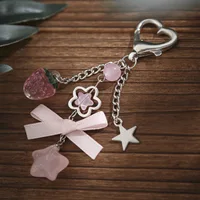 Y2K Fashion Flower Star Love Bow Strawberry Pendant Acrylic Keychain Student Women's Bag Backpack Pants Chain Accessories 3