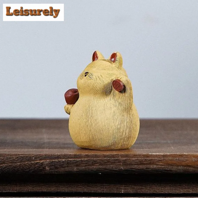 Yixing Zisha Fortune Cat Tea Pet Boutique Tea Sculpture Tea Figurine Play Toys Tea Statue Ornaments Tea Ceremony Accessories