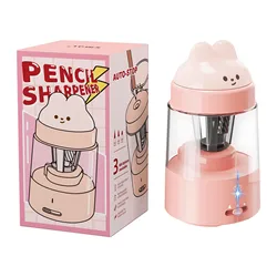 Portable Fully Automatic Electric Pencil Sharpener for Wood Pencils - Ideal for School and Office Use (Pink)