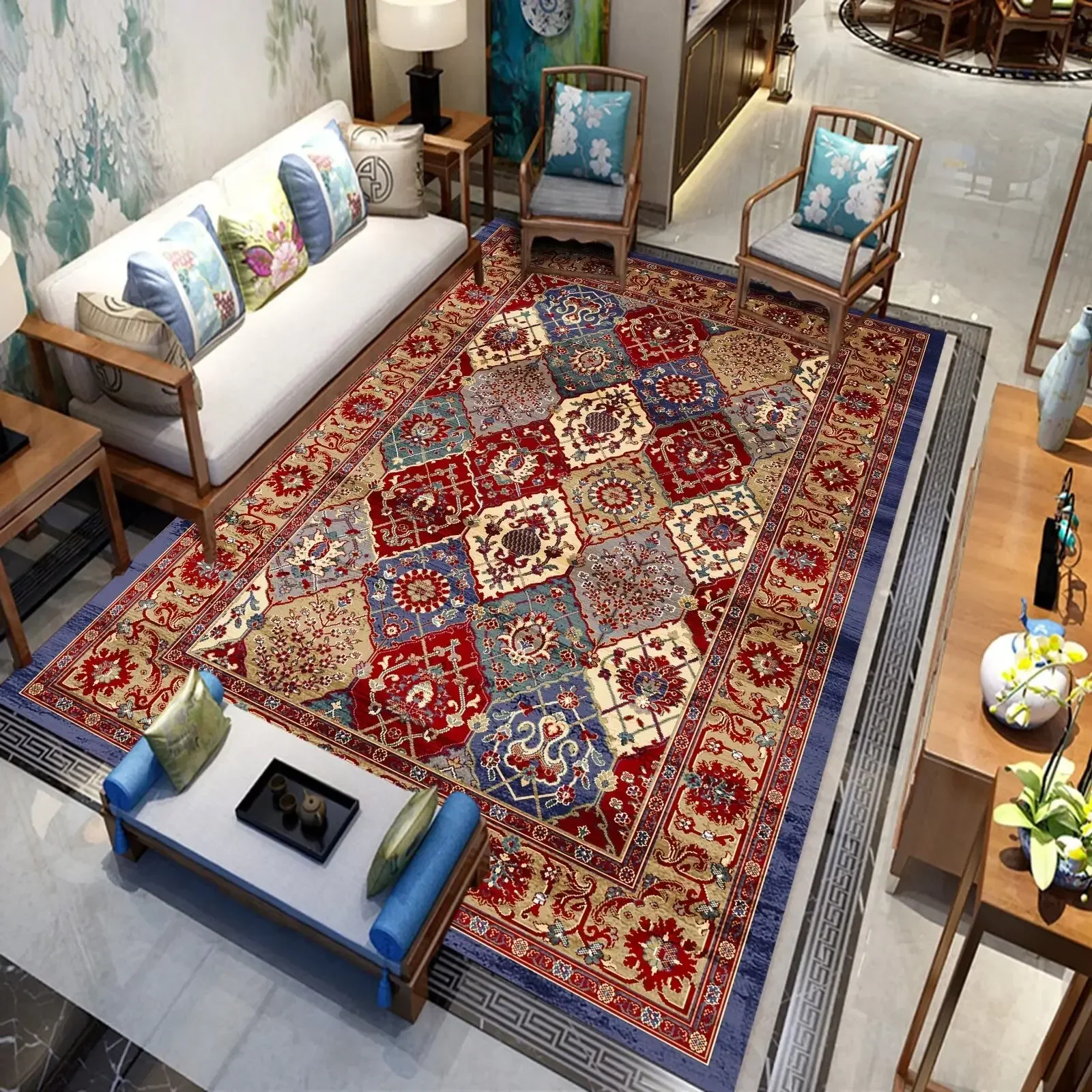 Persian Luxury Rugs for Bedroom Retro Red Home Decor Carpets for Living Room Soft Washable Non-slip Washroom Floor Mats Alfombra 4