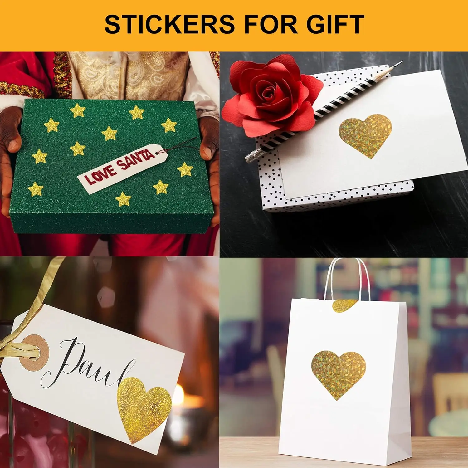 500 قطعة من ملصقات القلب بالليزر الذهبي مقاس 1 بوص...