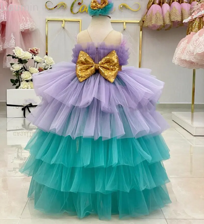 Lilac Turquoise Tutu Tulle Skirt For Baby Birthday Party Princess Handmade Flower Girl Dress Long Puffy Formal Occasion Custom