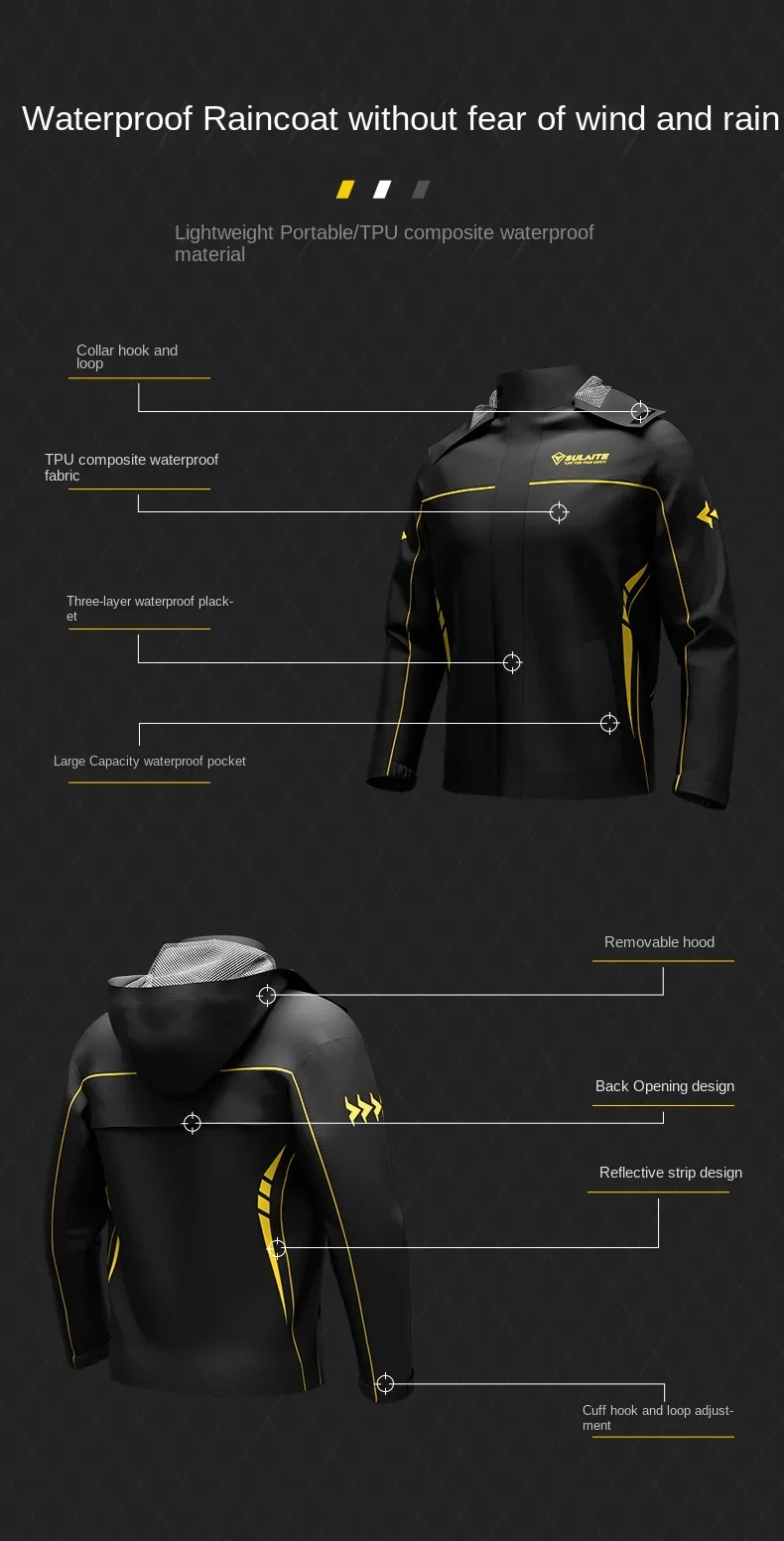 Sulaite-Waterproof Motorcycle Raincoat, Motorbike Rain Suit, Jacket PantsReflective, Motocross Riding Equipment, Fashion