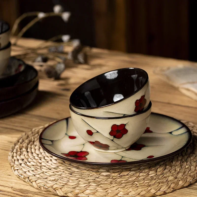 28-Piece Ceramic Tableware Set, Creative Chinese Plum Plates, Microwave Safe Home Kitchen Tableware