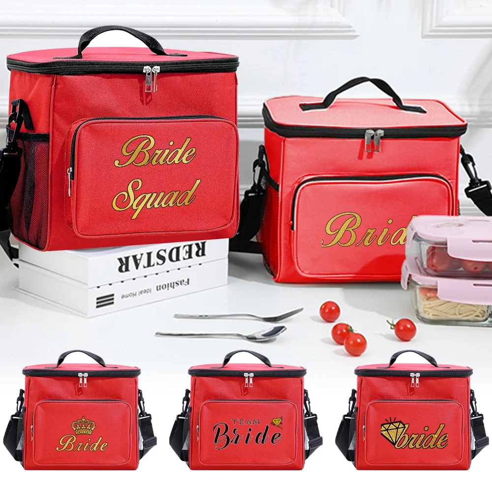 

Student Lunch Box Portable Thermal Shoulder Lunch Bags Cooler Organizer Handbag Outdoor Camping Storage Boxes Bride Printing