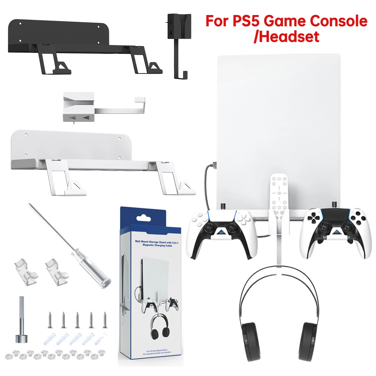 Wall Mount Stand for PS5 VR2 Gaming Accessories, Sturdy Steel Wall Mount  Bracket for PS VR2 Headset, Controllers, Remote and Cable, Game Organizer