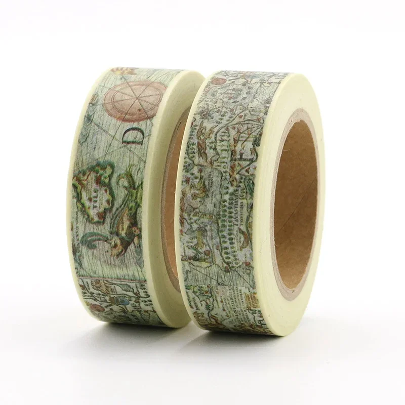 1PC 10M Decorative Retro World Map Washi Tape Paper for Planner Scrapbook Journaling Adhesive Tape 15mmx10m School Supply 2