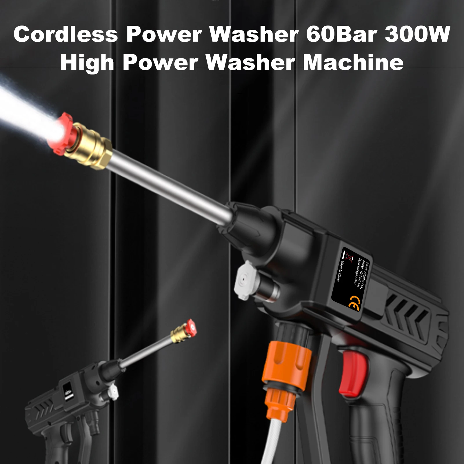 Cordless Power Washer 60Bar 300W High Power Washer Machine Rechargeable Battery 5in1 Nozzles Car Fence Floor Cleaning Watering 5