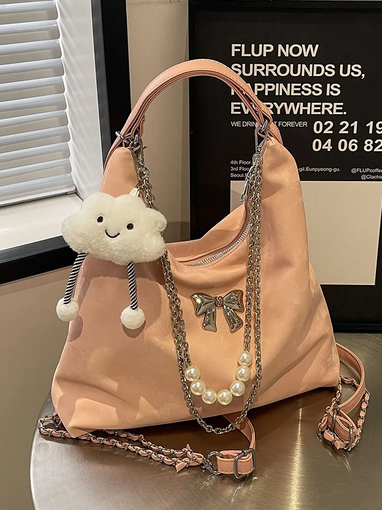 Elegant Silver Large-Capacity Tote Bag with Chain Strap - Perfect