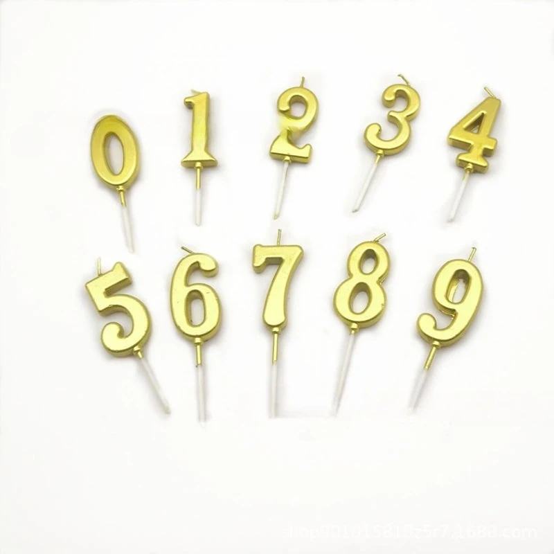 0-9 Digital Cake Topper Number Wedding Cakes Dessert Decor Party Supplies Accessories Golden Birthday Candles