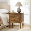 Nightstand with Charging Station, Farmhouse 24” Wide End Table with 2-Drawer & Wooden Legs, Vintage Tall Side Table, Walnut 1
