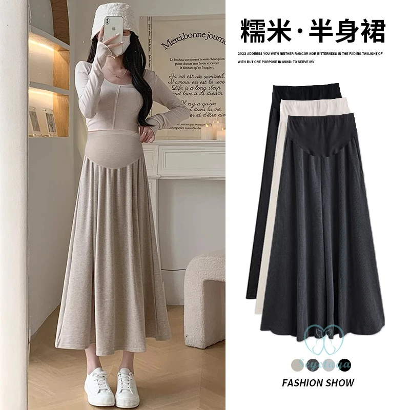 A Line Big Bottoms Maternity Skirts Spring Fashion Casual Elastic Waist Belly Clothes for Pregnant Women Baby Care Pregnancy