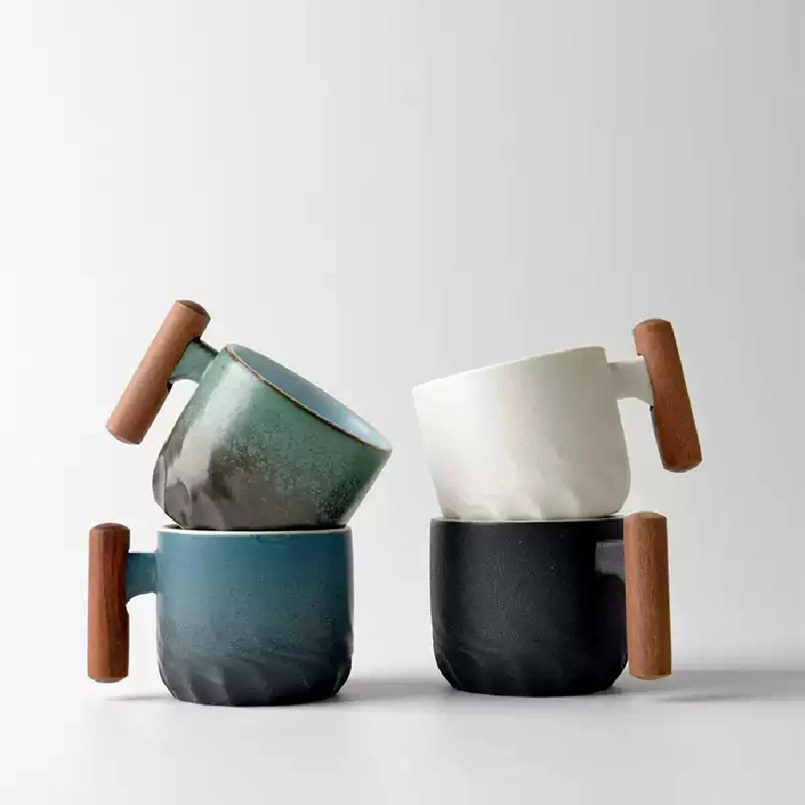 Ceramic Wooden-Handle Coffee Cup 4