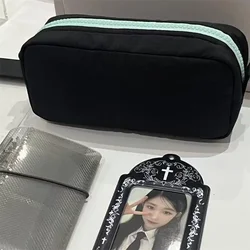 Elegant Solid Color Square Pencil Case - Large Capacity Multifunctional Stationery Organizer (Black)