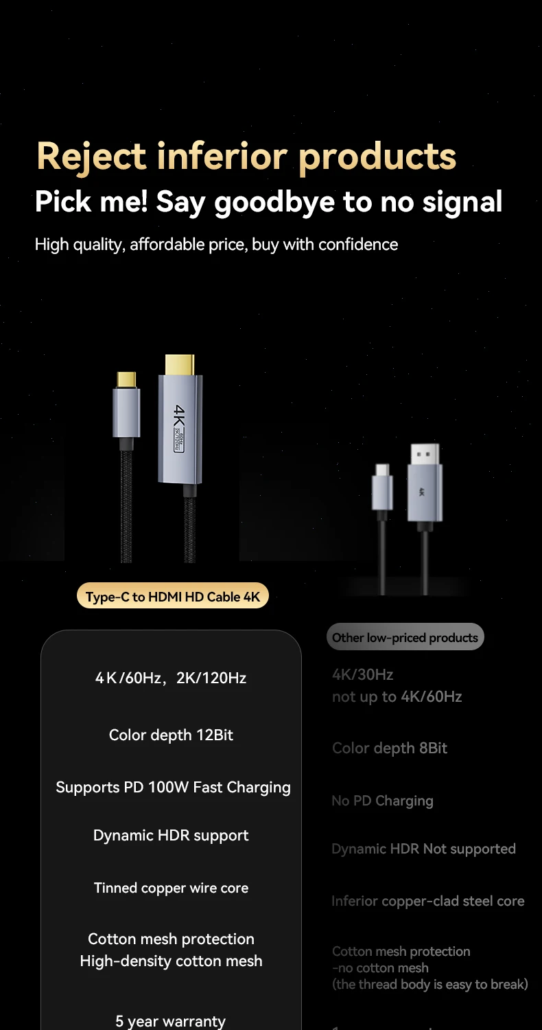 Switch-Dock für Nintendo Switch1 USB-C zu HDMI-Kabel 4K@60Hz Typ-C zu HDMI-Adapter 6,6 Fuß HDR 100W PD für Laptop Handy Computer – Detail 2