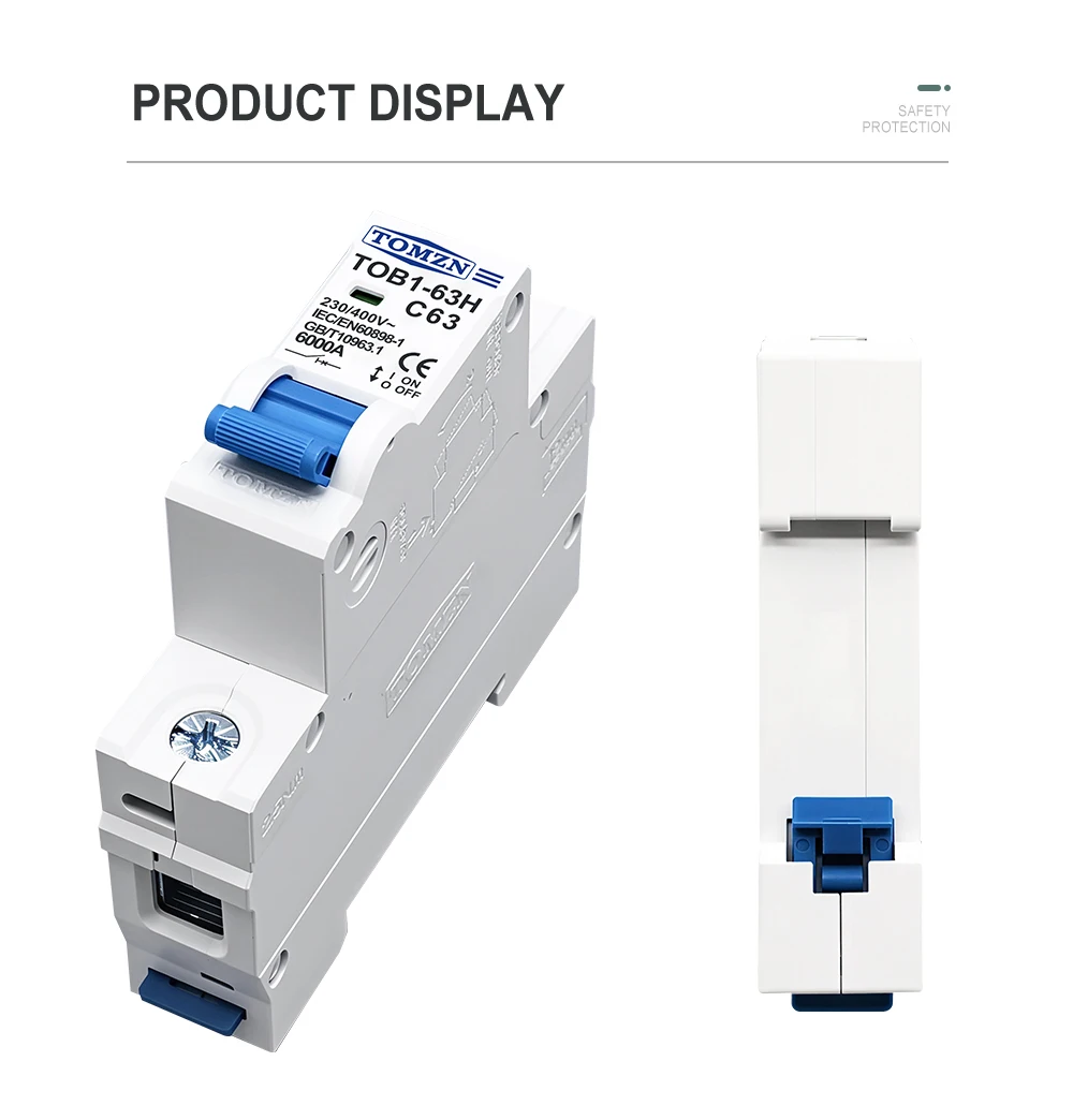 1P AC MCB TOB1-63H C type 230/400V~ 50Hz/60Hz Mini Circuit Breaker 3A 6A 10A 16A