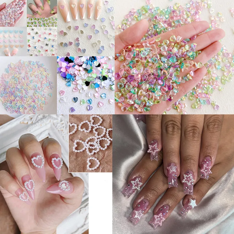

5pcs Nail Charms New Aurora Ice Through Series Love Heart Nail Rhinestones DIY Twinkle Star Heart Ornament Nails Accesssories
