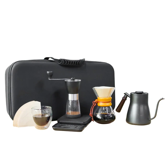 Pour over Coffee Maker set with Coffee kettle Coffee Grinder Chemex Glass  Cup Filter Paper Manual Coffee Maker Set Gift - AliExpress