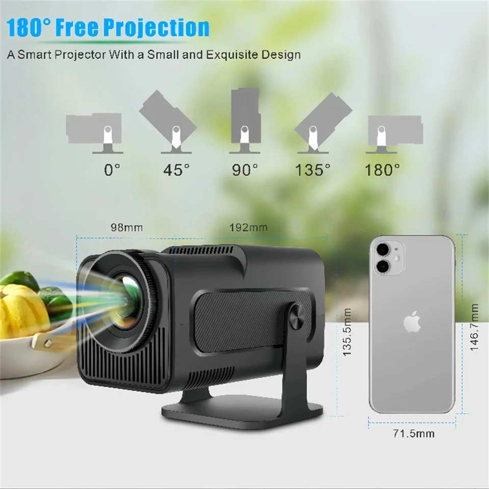 KaiAqua HY320 Mini Native 720P Android 13 4K Projector 300ANSI Wifi6 BT5.2 Cinema Outdoor Portable 180&deg; Rotable Projector portable projector,wifi projector,4k hd projector
