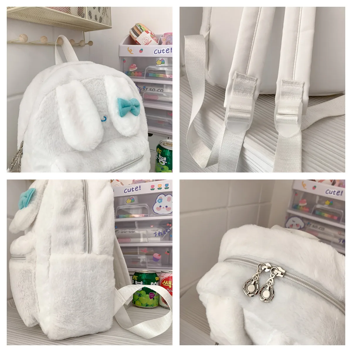 Girl Lovely Nylon Schoolbags Dirt-resistant Large-capacity Plush Texture Student Backpack Versatile Simplicity Rabbit Knapsack