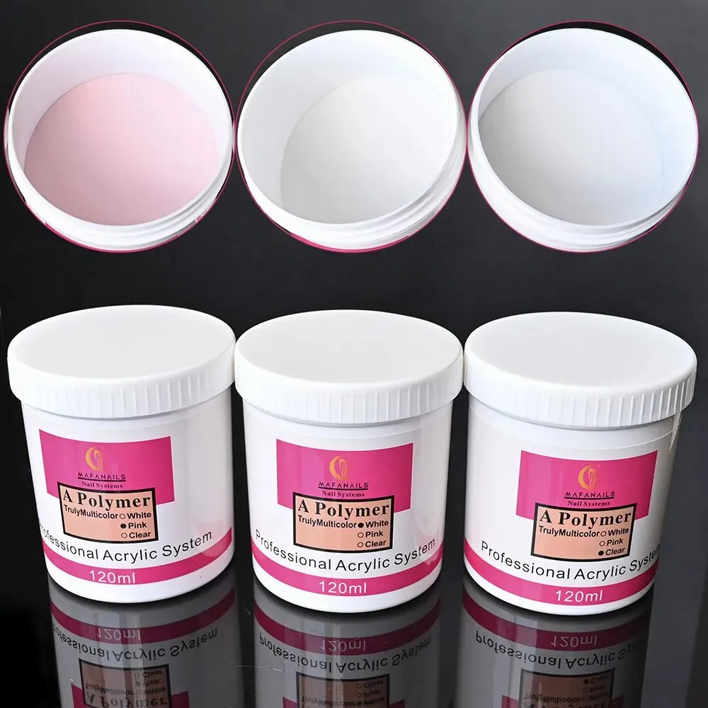 Acrylic Nail Powder 120ML 4.23 OZ Pink Clear & White Odor-Free Bubble-Free No Need Nail Lamp Long-Lasting