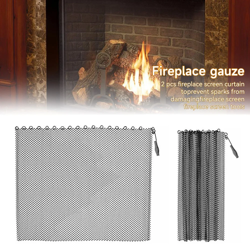 Paquet de 2 rideaux d'écran en maille de cheminée pare-étincelles