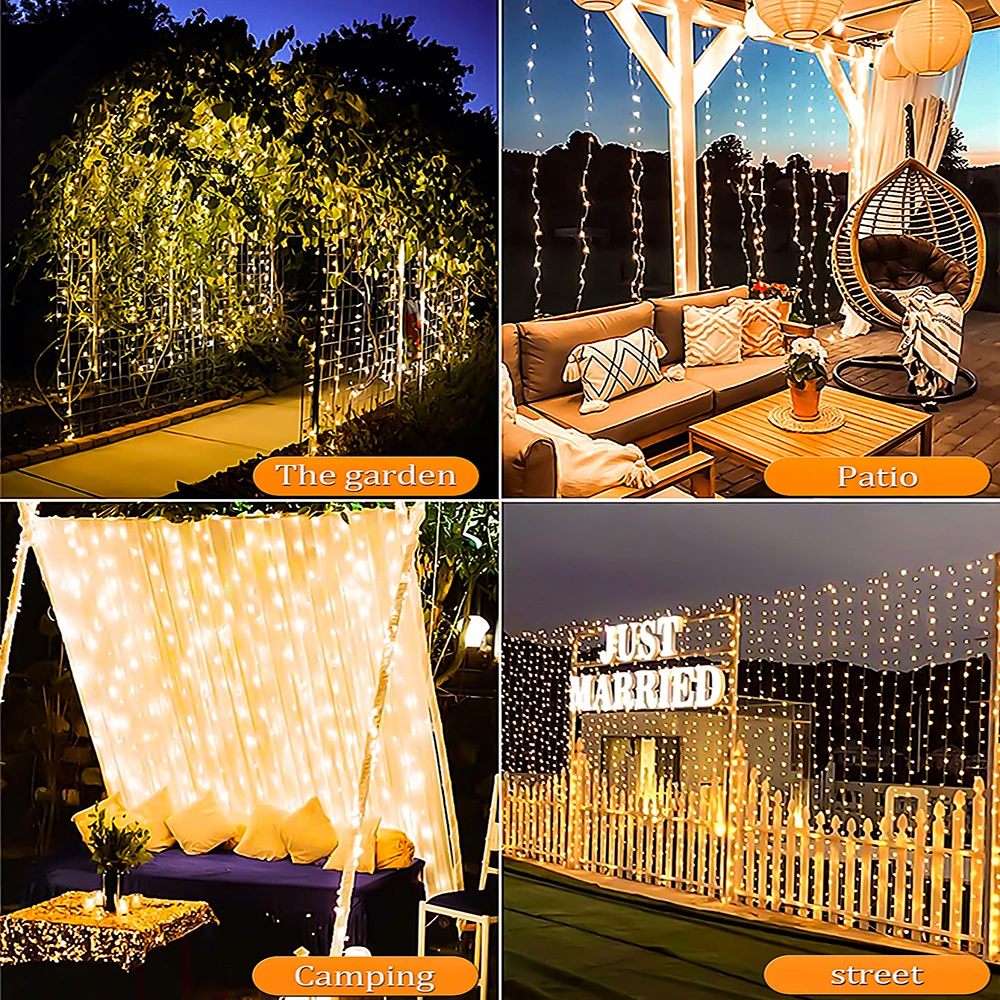 Decorative Lights Outdoor Solar Curtain 300LED Waterproof String Lights Garden Yard Pavilion Fairy Garland Holiday
