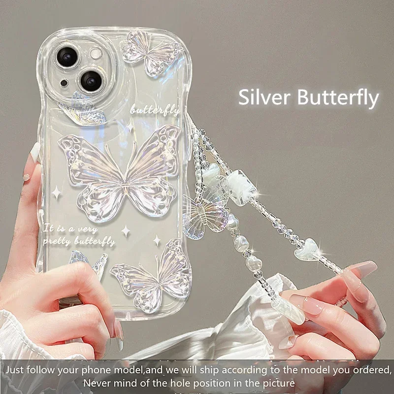 thumbnail image 1 of 3D Butterfly Bracelet Chain TPU Case For Xiaomi Redmi Note 12 12S 11 11S 10 10S 9 9S 8 Pro A1 A2 Plus 12C 10A 10C 9A 9C 9T Cover, 1 of 5